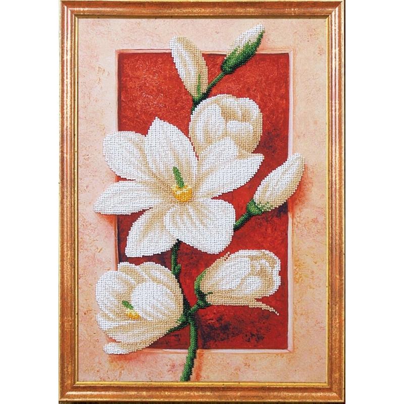 Bead embroidery kit Lilies DIY Beadwork Beading Bead stitching - DIY-craftkits