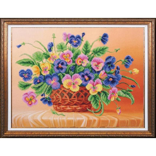 Bead embroidery kit Pansies DIY Beadwork Beading Bead stitching - DIY-craftkits