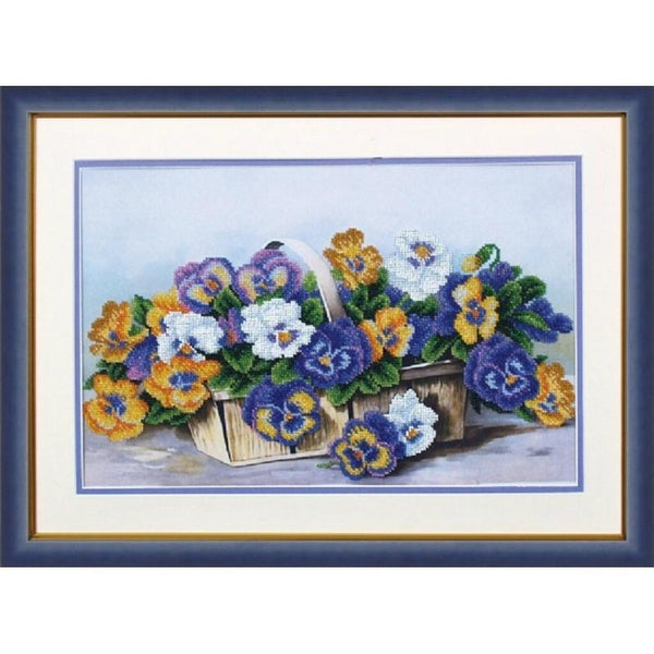 Bead embroidery kit Pansies DIY Beadwork Beading Bead stitching - DIY-craftkits