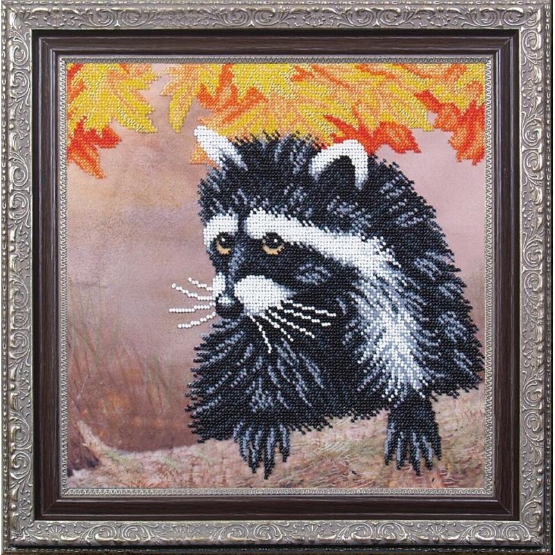 Bead embroidery kit Raccoon DIY Beadwork Beading Bead stitching - DIY-craftkits