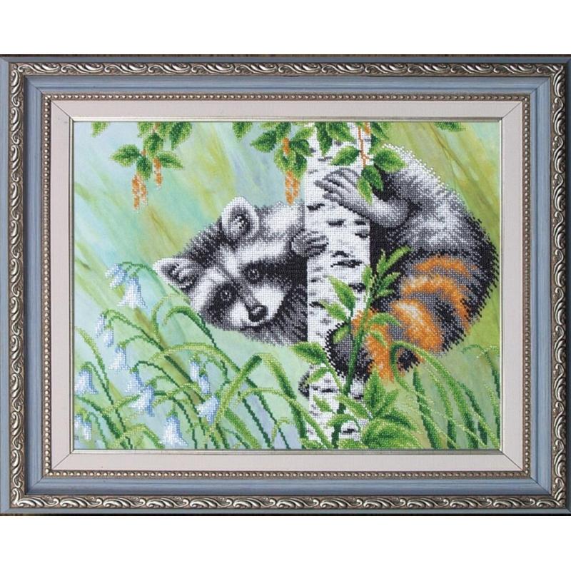 Bead embroidery kit Raccoon DIY Beadwork Beading Bead stitching - DIY-craftkits