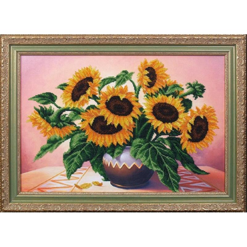 Bead embroidery kit Sunflowers DIY Beadwork Beading Bead stitching - DIY-craftkits