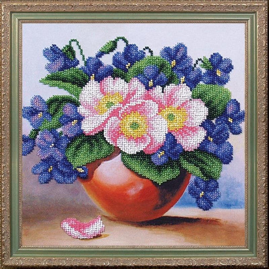 Bead embroidery kit Violets DIY Beadwork Beading Bead stitching - DIY-craftkits