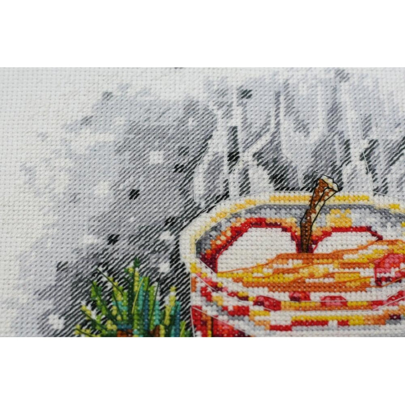 Counted Cross stitch kit Winter tea DIY Unprinted canvas - DIY-craftkits