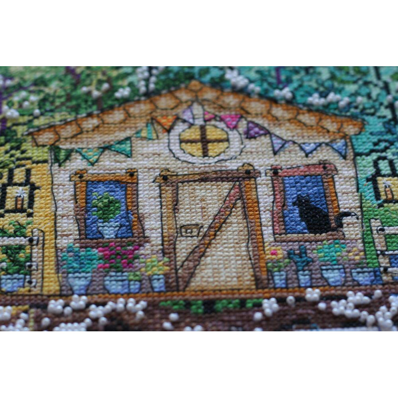 Counted Cross stitch kit Cat house DIY Unprinted canvas - DIY-craftkits