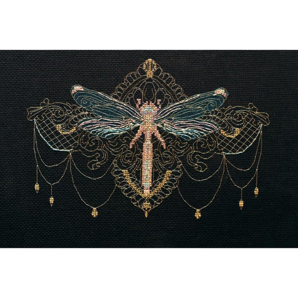 Counted Cross stitch kit Golden dragonfly DIY Unprinted canvas - DIY-craftkits