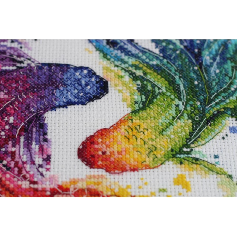 Counted Cross stitch kit Rainbow fish DIY Unprinted canvas - DIY-craftkits