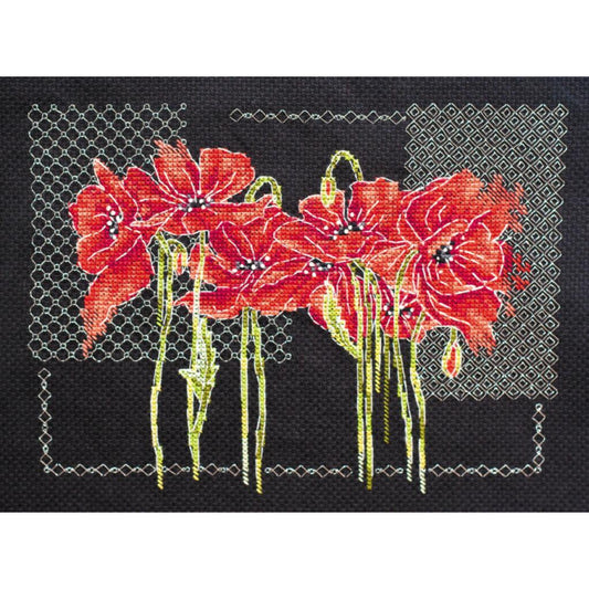 Counted Cross stitch kit Poppies DIY Unprinted canvas - DIY-craftkits