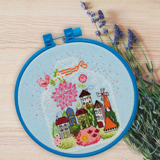 Counted Cross stitch kit Gift with houses DIY Unprinted canvas - DIY-craftkits