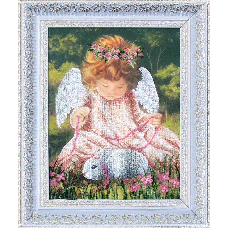 Bead embroidery kit Angel with a rabbit DIY Beadwork Beading Bead stitching - DIY-craftkits