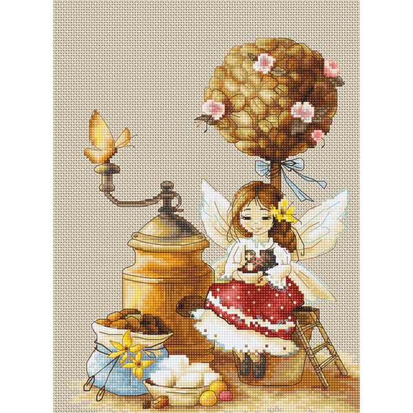 Counted Cross stitch kit Coffee fairy Luca-S DIY Unprinted canvas - DIY-craftkits