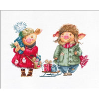 Counted Cross stitch kit Christmas pigs Luca-S DIY Unprinted canvas - DIY-craftkits