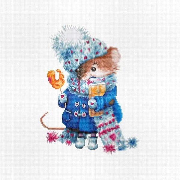 Counted Cross stitch kit Christmas mouse Luca-S DIY Unprinted canvas - DIY-craftkits