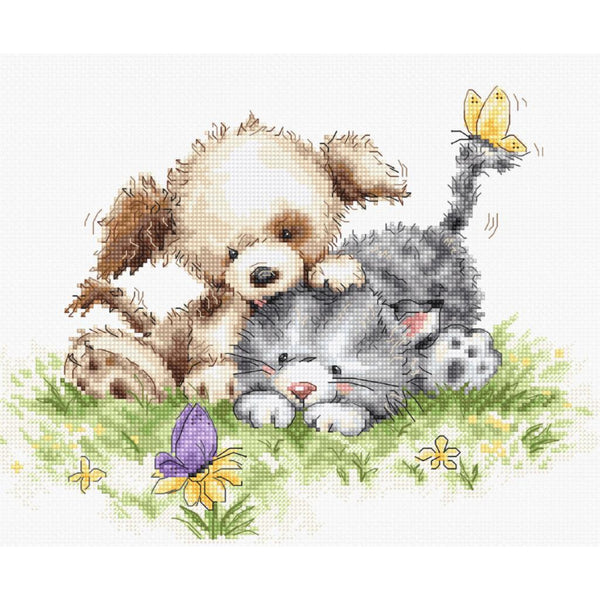 Counted Cross stitch kit Puppy and kitten Luca-S DIY Unprinted canvas - DIY-craftkits