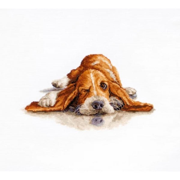 Counted Cross stitch kit Basset Luca-S DIY Unprinted canvas - DIY-craftkits