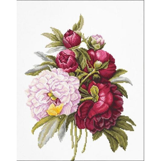 Counted Cross stitch kit Peonies Luca-S DIY Unprinted canvas - DIY-craftkits