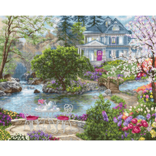Counted Cross stitch kit Tea by the water Luca-S DIY Unprinted canvas - DIY-craftkits