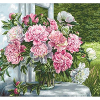 Counted Cross stitch kit Peonies by the window Luca-S DIY Unprinted canvas - DIY-craftkits