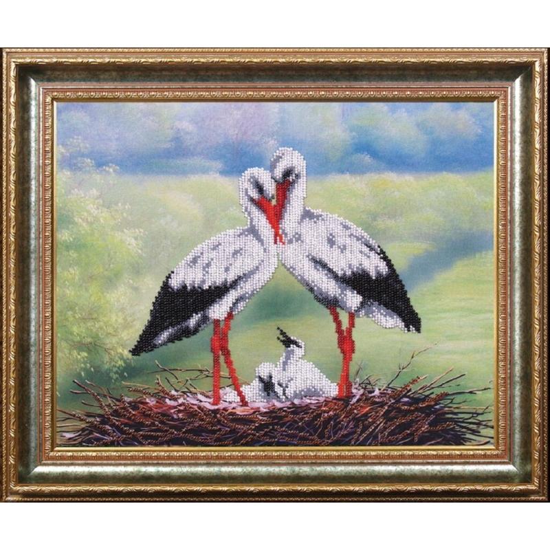 Bead embroidery kit Storks DIY Beadwork Beading Bead stitching - DIY-craftkits