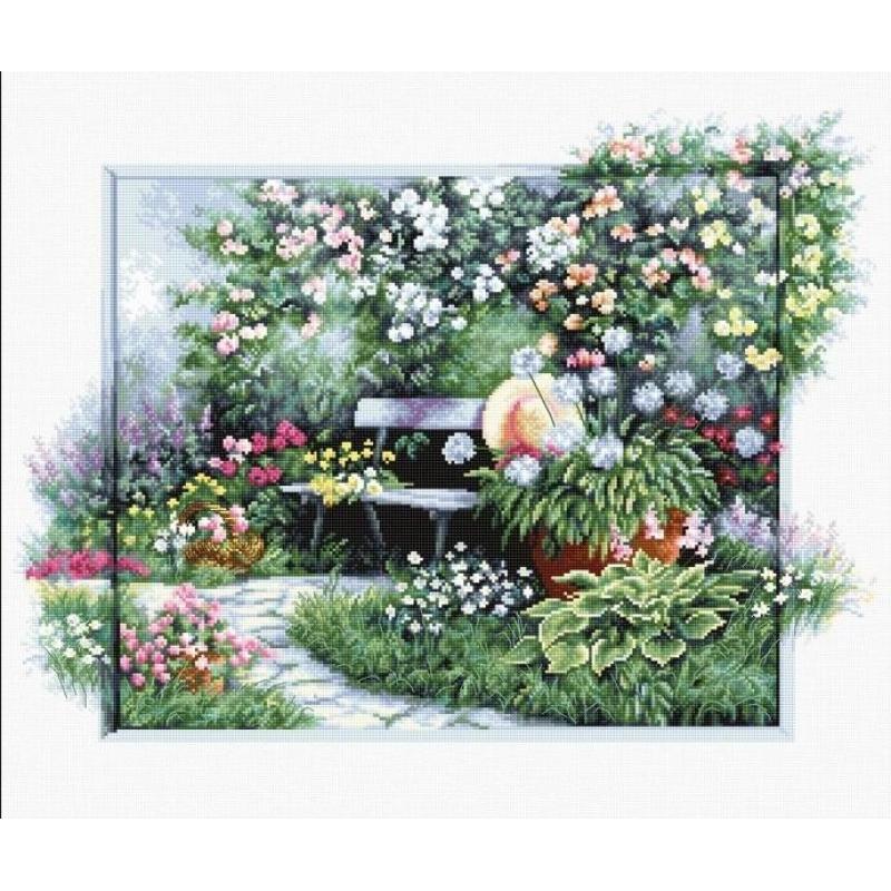 Counted Cross stitch kit Blooming garden Luca-S DIY Unprinted canvas - DIY-craftkits