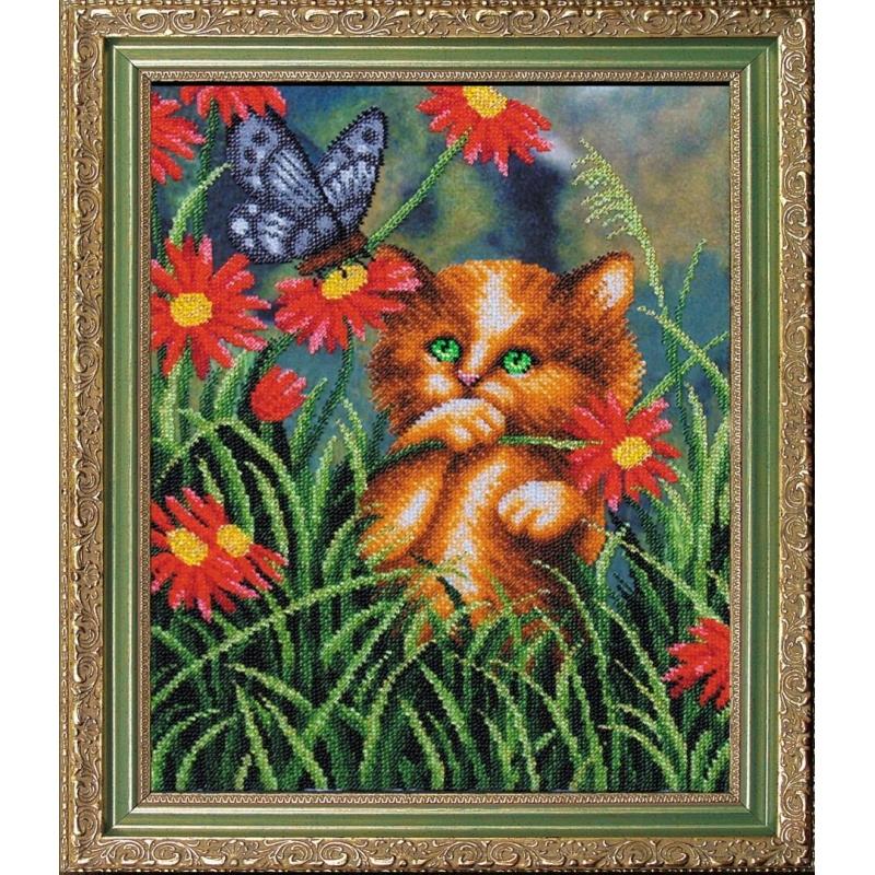 Bead embroidery kit Cat DIY Beadwork Beading Bead stitching - DIY-craftkits