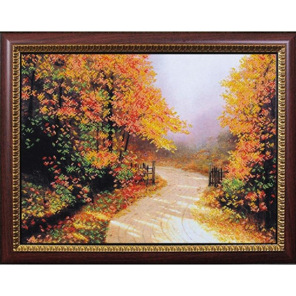 Bead embroidery kit Road to autumn DIY Beadwork Beading Bead stitching - DIY-craftkits