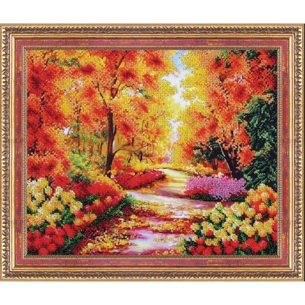 Bead embroidery kit Autumn square DIY Beadwork Beading Bead stitching - DIY-craftkits