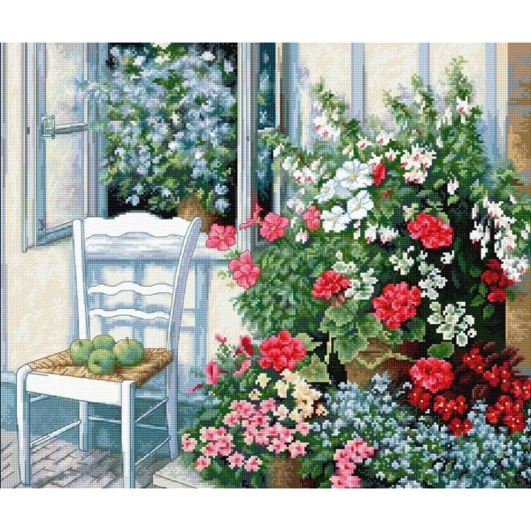Counted Cross stitch kit Terrace with flowers Luca-S DIY Unprinted canvas - DIY-craftkits