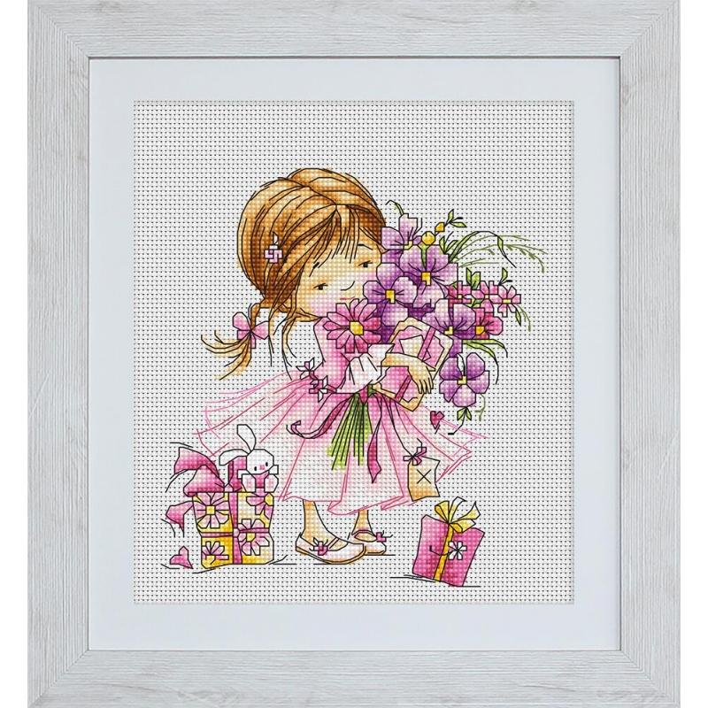 Counted Cross stitch kit Girl with a bouquet Luca-S DIY Unprinted canvas - DIY-craftkits