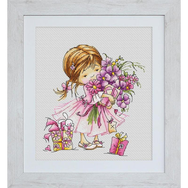 Counted Cross stitch kit Girl with a bouquet Luca-S DIY Unprinted canvas - DIY-craftkits
