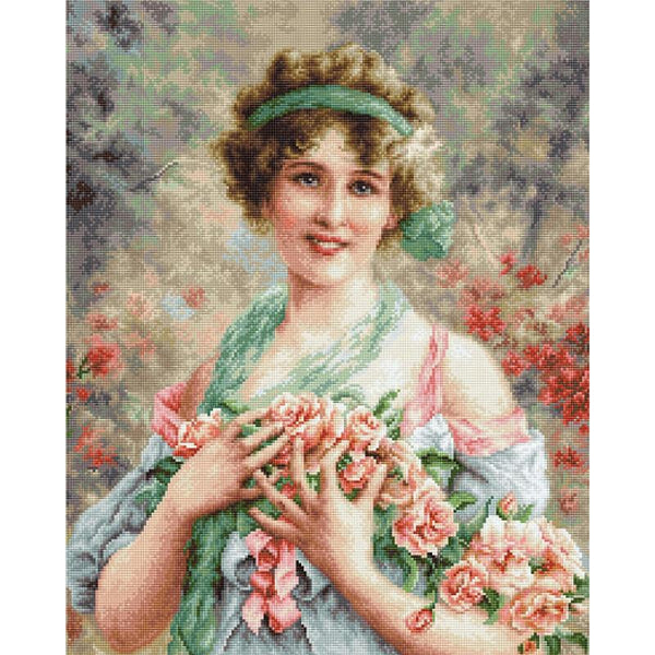 Counted Cross stitch kit Girl with roses Luca-S DIY Unprinted canvas - DIY-craftkits