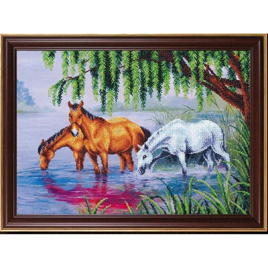 Bead embroidery kit Horses DIY Beadwork Beading Bead stitching - DIY-craftkits