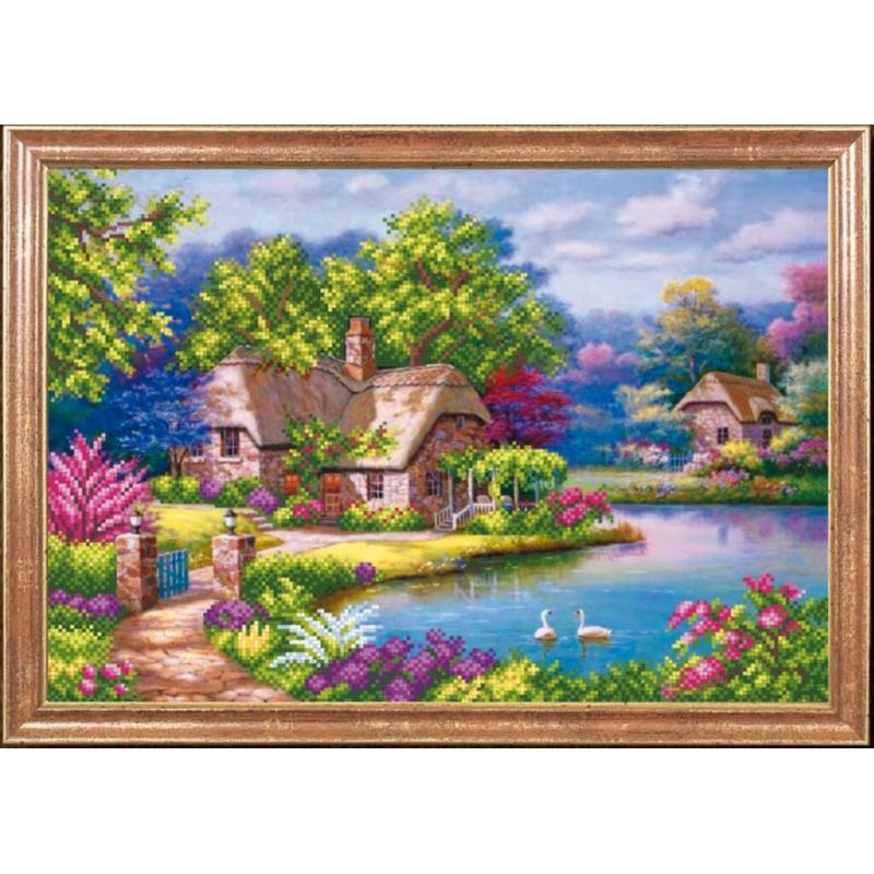 Bead embroidery kit House in flowers DIY Beadwork Beading Bead stitching - DIY-craftkits