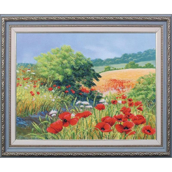 Bead embroidery kit Poppy field DIY Beadwork Beading Bead stitching - DIY-craftkits