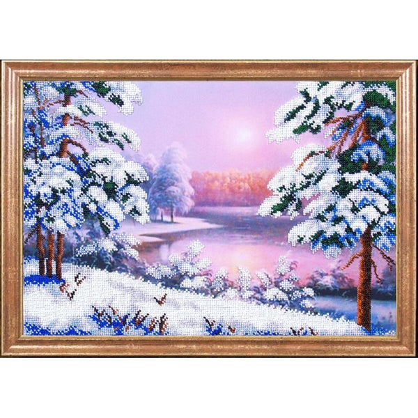 Bead embroidery kit Winter sunset DIY Beadwork Beading Bead stitching - DIY-craftkits