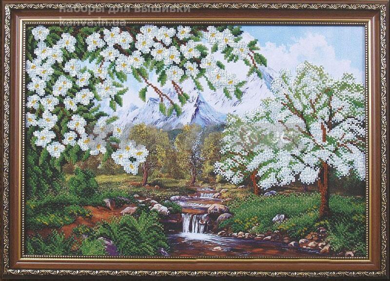 Bead embroidery kit Apple trees DIY Beadwork Beading Bead stitching - DIY-craftkits