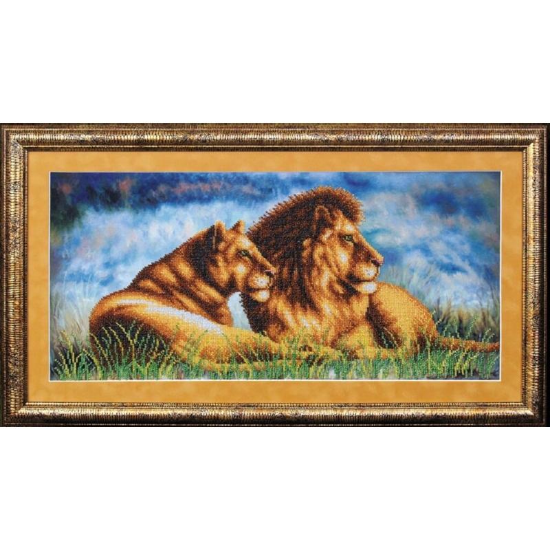 Bead embroidery kit Lions DIY Beadwork Beading Bead stitching - DIY-craftkits