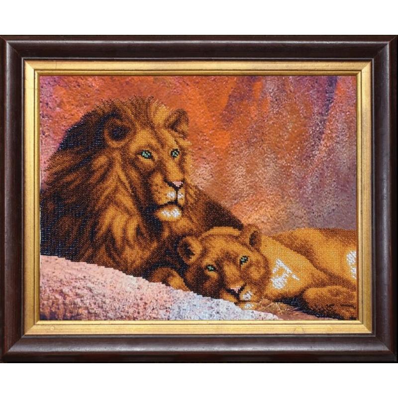 Bead embroidery kit Lions DIY Beadwork Beading Bead stitching - DIY-craftkits