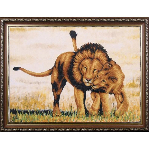 Bead embroidery kit Lions DIY Beadwork Beading Bead stitching - DIY-craftkits