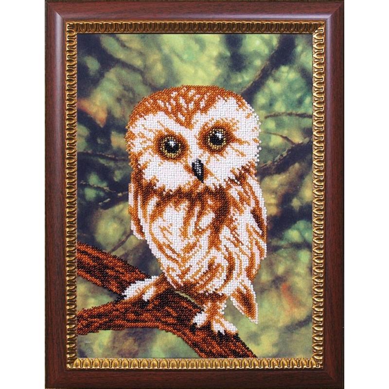 Bead embroidery kit Owl DIY Beadwork Beading Bead stitching - DIY-craftkits