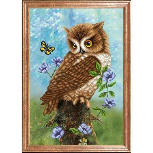 Bead embroidery kit Owl DIY Beadwork Beading Bead stitching - DIY-craftkits