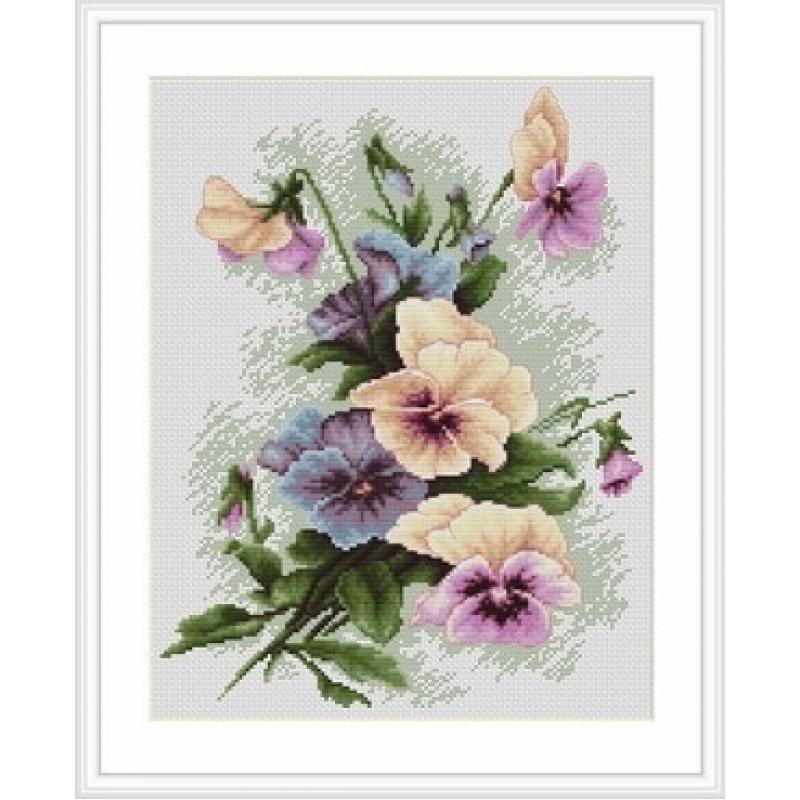 Counted Cross stitch kit Pansies Luca-S DIY Unprinted canvas - DIY-craftkits