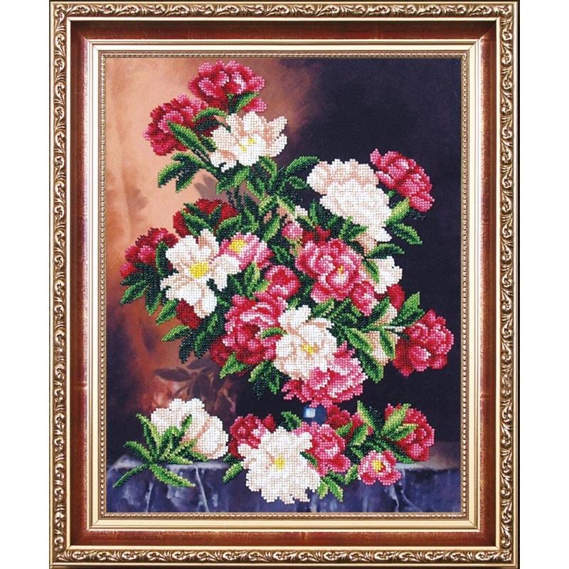 Bead embroidery kit Peonies DIY Beadwork Beading Bead stitching - DIY-craftkits