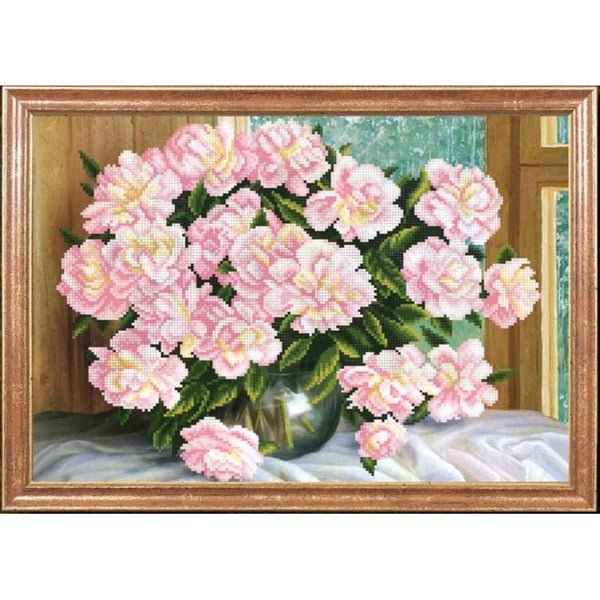 Bead embroidery kit Peonies DIY Beadwork Beading Bead stitching - DIY-craftkits