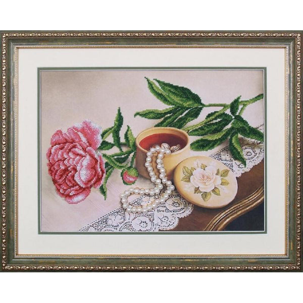 Bead embroidery kit Peony DIY Beadwork Beading Bead stitching - DIY-craftkits