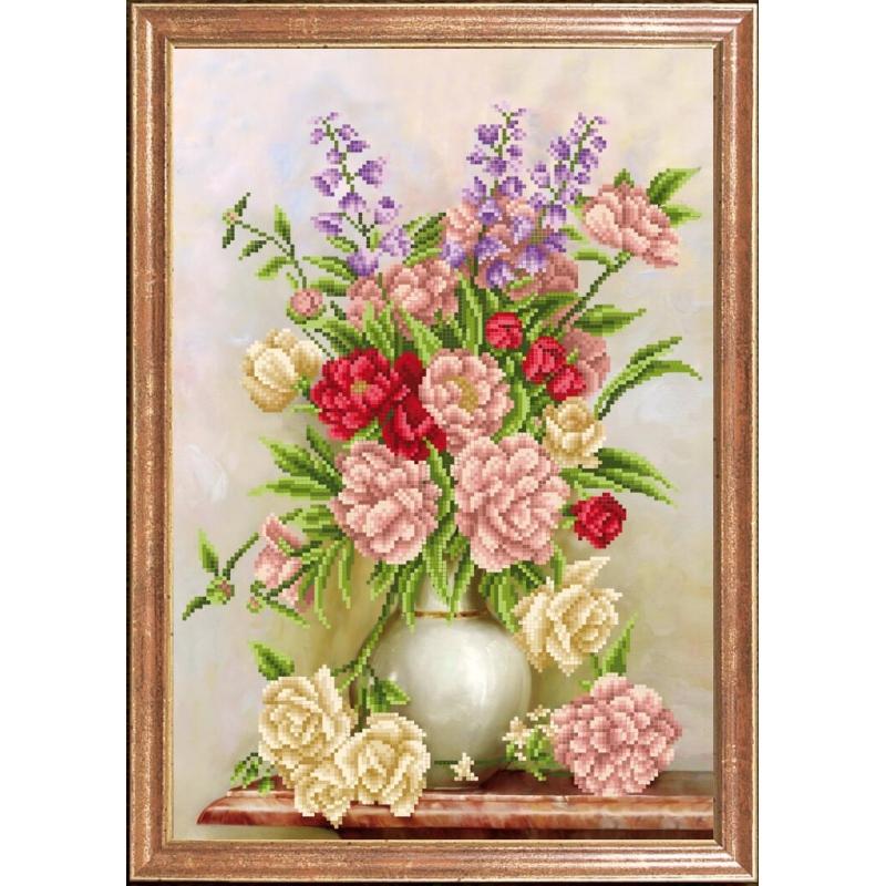 Bead embroidery kit Peonies DIY Beadwork Beading Bead stitching - DIY-craftkits