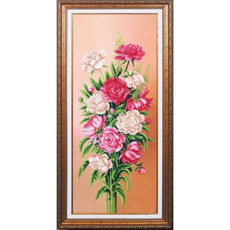 Bead embroidery kit Peonies DIY Beadwork Beading Bead stitching - DIY-craftkits