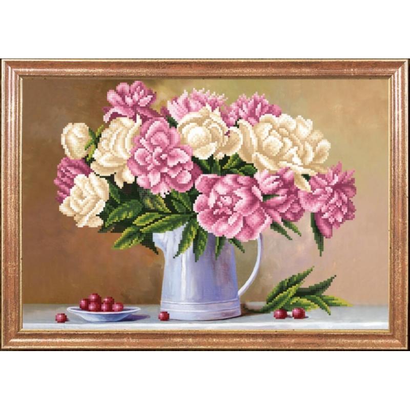 Bead embroidery kit Peonies DIY Beadwork Beading Bead stitching - DIY-craftkits