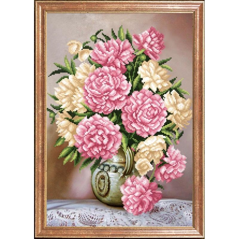 Bead embroidery kit Peonies DIY Beadwork Beading Bead stitching - DIY-craftkits