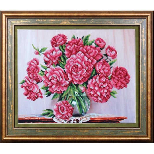 Bead embroidery kit Peonies DIY Beadwork Beading Bead stitching - DIY-craftkits